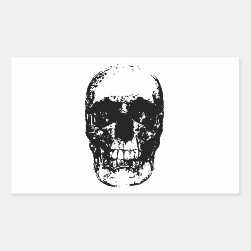 Black  White Pop Art Skull Rectangular Sticker
