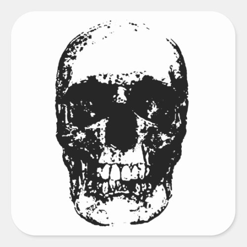 Black  White Pop Art Skull Square Sticker