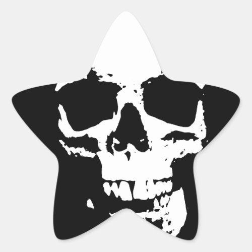 Black  White Pop Art Skull Star Sticker