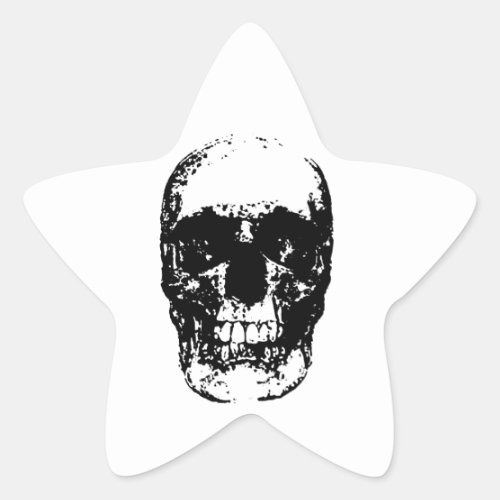 Black  White Pop Art Skull Star Sticker