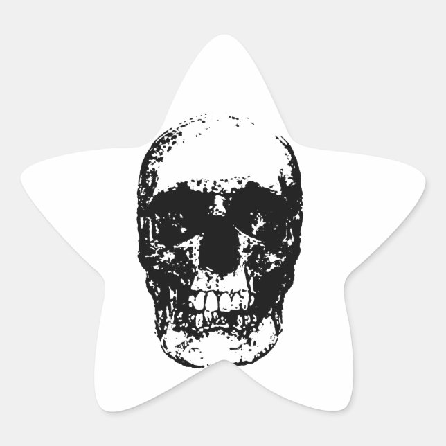 Black & White Pop Art Skull Star Sticker (Front)