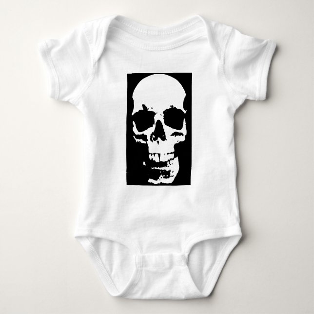 Black & White Pop Art Skull Stylish Cool Baby Bodysuit (Front)