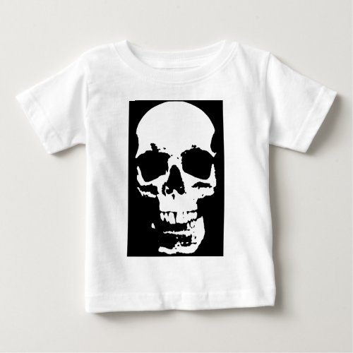 Black  White Pop Art Skull Stylish Cool Baby T_Shirt