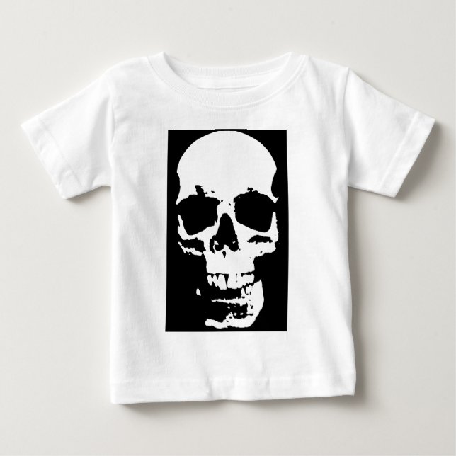 Black & White Pop Art Skull Stylish Cool Baby T-Shirt (Front)