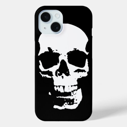 Black  White Pop Art Skull Stylish Cool iPhone 15 Case
