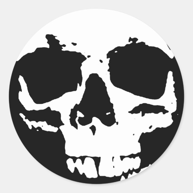 Black & White Pop Art Skull Stylish Cool Classic Round Sticker (Front)