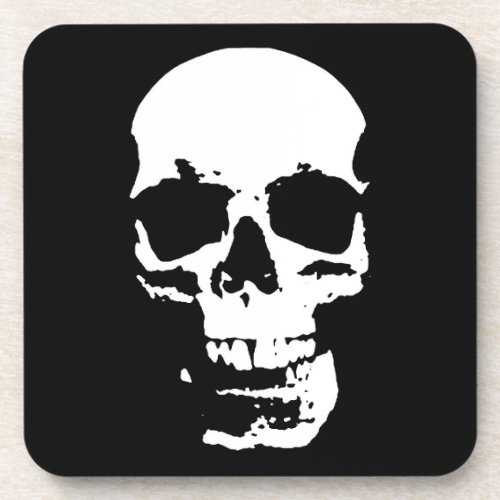 Black  White Pop Art Skull Stylish Cool Coaster