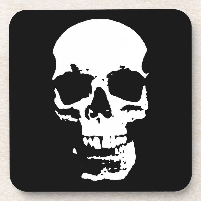Black & White Pop Art Skull Stylish Cool Coaster (Front)