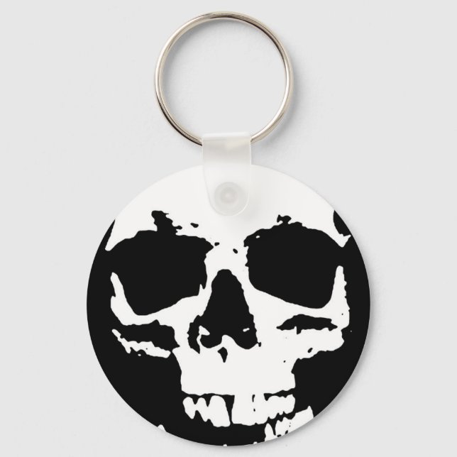 Black & White Pop Art Skull Stylish Cool Keychain (Front)