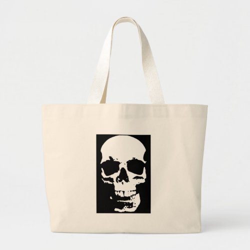 Black  White Pop Art Skull Stylish Cool Large Tote Bag