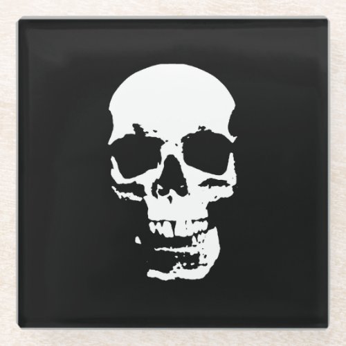 Black  White Pop Art Skull Stylish Cool Metal Glass Coaster