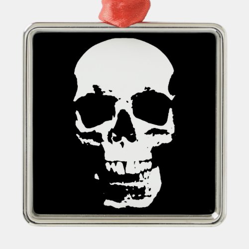 Black  White Pop Art Skull Stylish Cool Metal Ornament