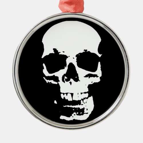 Black  White Pop Art Skull Stylish Cool Metal Ornament