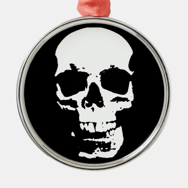 Black & White Pop Art Skull Stylish Cool Metal Ornament (Front)