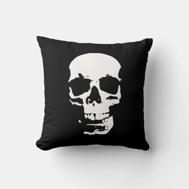 Black & White Pop Art Skull Stylish Cool Metal Throw Pillow (Front)