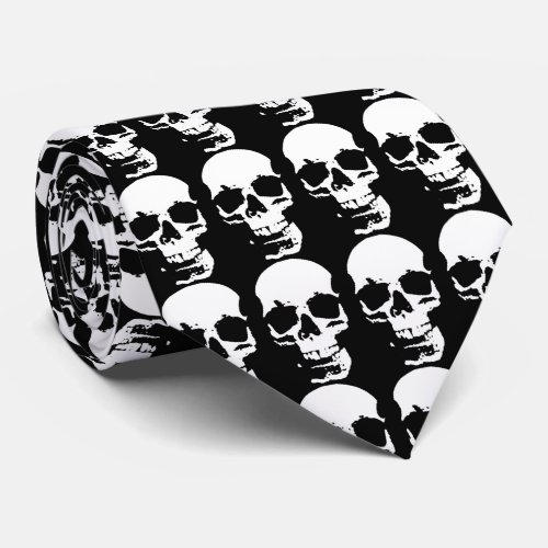 Black  White Pop Art Skull Stylish Cool Neck Tie