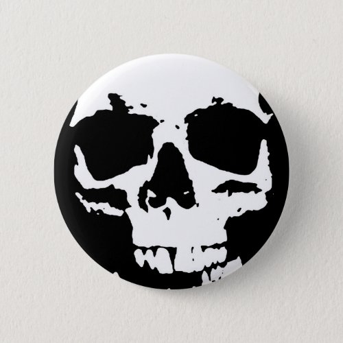 Black  White Pop Art Skull Stylish Cool Pinback Button