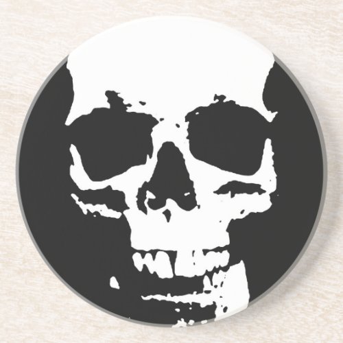 Black  White Pop Art Skull Stylish Cool Sandstone Coaster