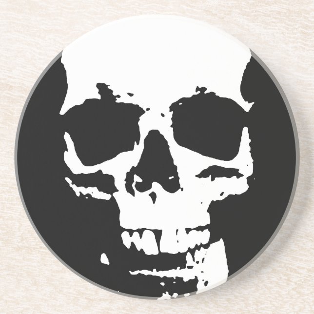 Black & White Pop Art Skull Stylish Cool Sandstone Coaster (Front)