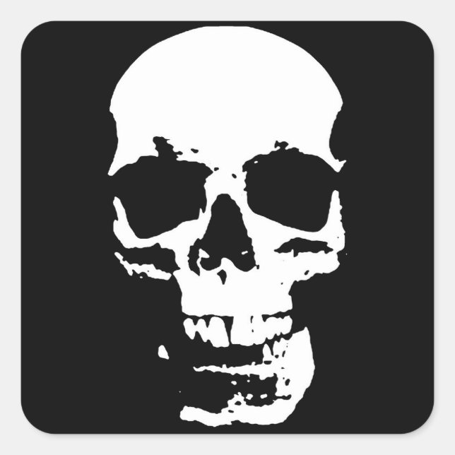 Black & White Pop Art Skull Stylish Cool Square Sticker (Front)