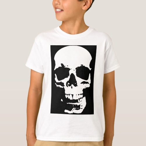 Black  White Pop Art Skull Stylish Cool T_Shirt