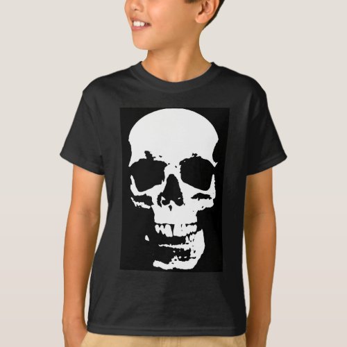 Black  White Pop Art Skull Stylish Cool T_Shirt