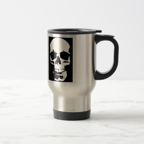 Black  White Pop Art Skull Stylish Cool Travel Mug