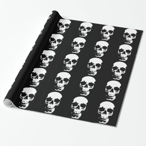 Black  White Pop Art Skull Stylish Cool Wrapping Paper