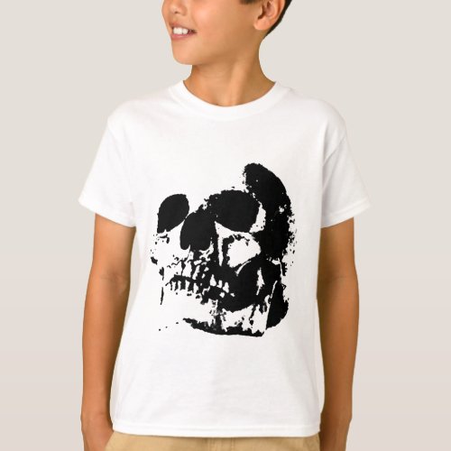 Black  White Pop Art Skull T_Shirt