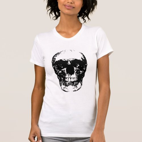 Black  White Pop Art Skull T_Shirt
