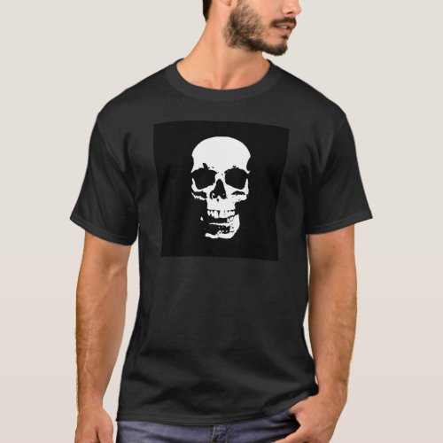 Black  White Pop Art Skull T_Shirt