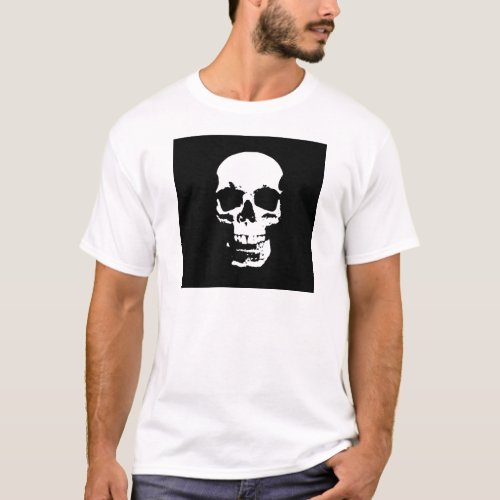 Black  White Pop Art Skull T_Shirt