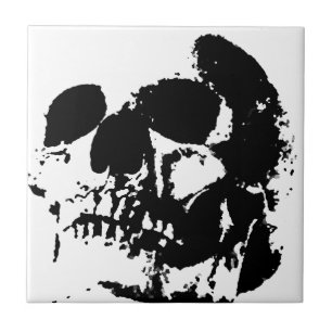 Black & White Pop Art Skull Tile