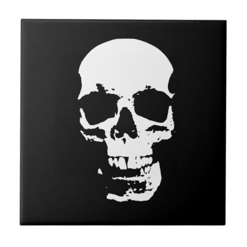 Black  White Pop Art Skull Tile