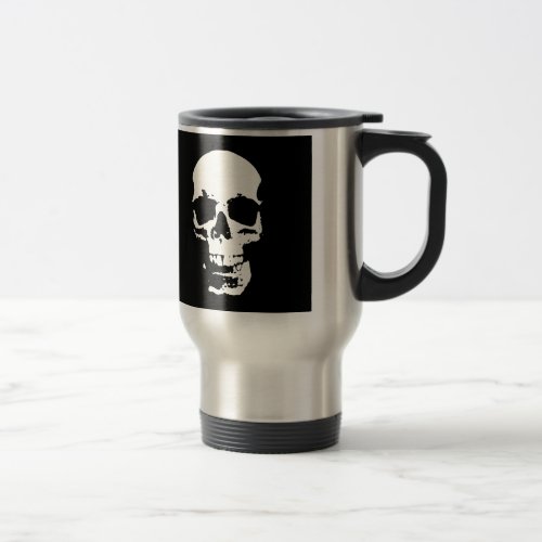 Black  White Pop Art Skull Travel Mug