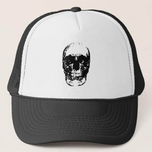 Black  White Pop Art Skull Trucker Hat