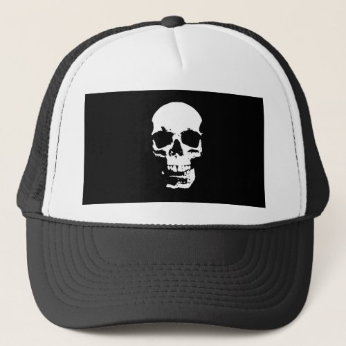 Black  White Pop Art Skull Trucker Hat