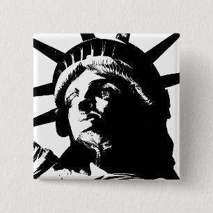 Black & White Pop Art Statue of Liberty Button