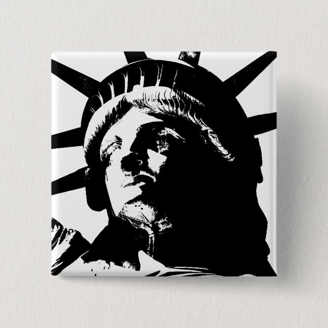 Black & White Pop Art Statue of Liberty Button (Front)