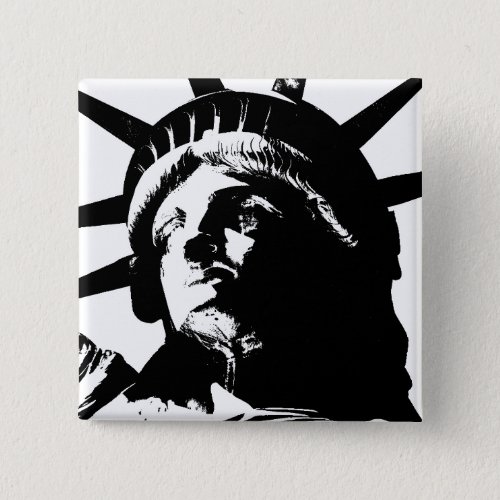 Black  White Pop Art Statue of Liberty Button