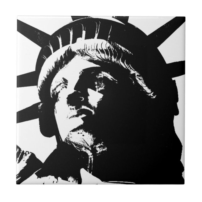Black & White Pop Art Statue of Liberty Ceramic Tile (Front)