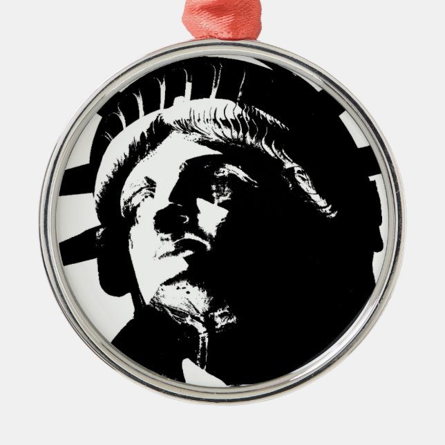 Black & White Pop Art Statue of Liberty Metal Ornament (Front)