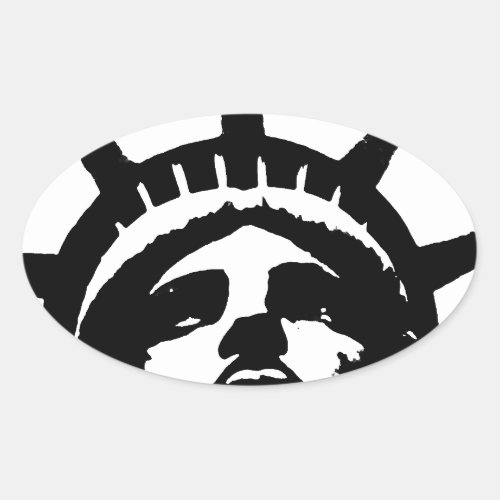 Black  White Pop Art Statue of Liberty Oval Sticker