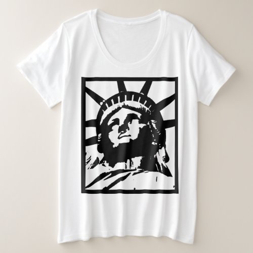 Black  White Pop Art Statue of Liberty Plus Size T_Shirt