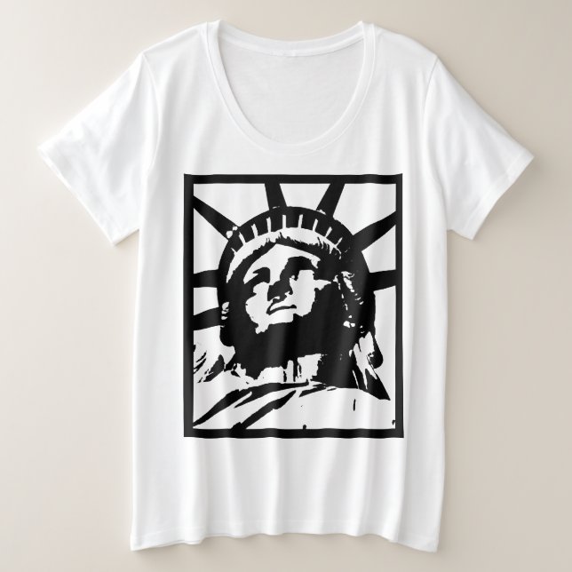 Black & White Pop Art Statue of Liberty Plus Size T-Shirt (Design Front)