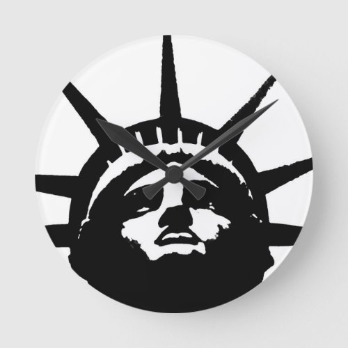 Black  White Pop Art Statue of Liberty Round Clock