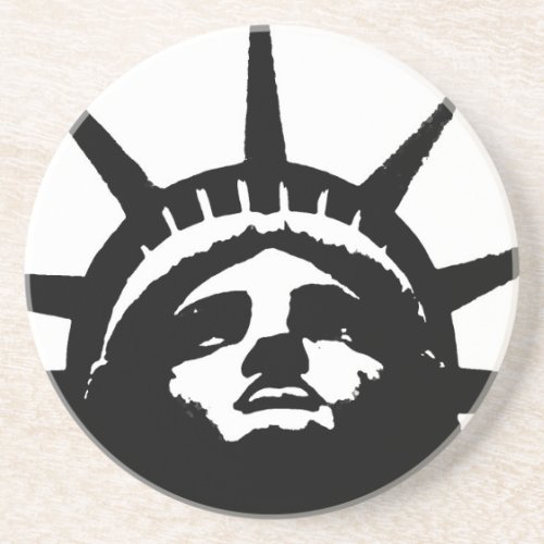 Black  White Pop Art Statue of Liberty Sandstone Coaster