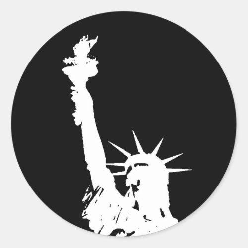 Black  White Pop Art Statue of Liberty Silhouette Classic Round Sticker