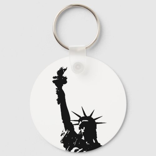 Black  White Pop Art Statue of Liberty Silhouette Keychain