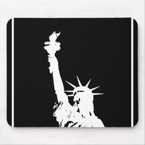 Black  White Pop Art Statue of Liberty Silhouette Mouse Pad